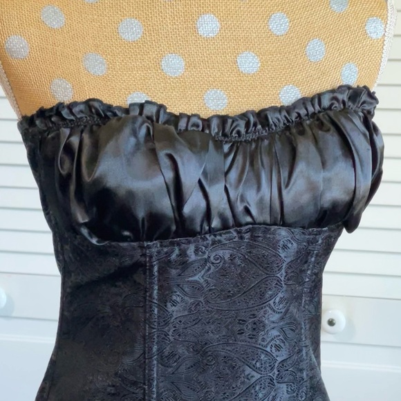 Black ruffle side zip Corset Sz L brocade fabric goth Halloween - Picture 2 of 10
